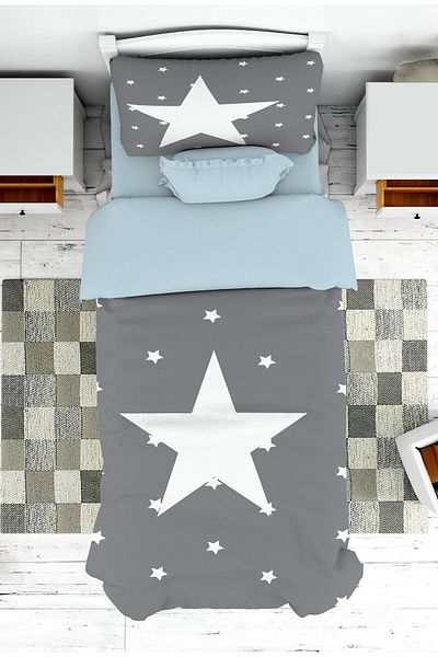 on the clouds Star Patterned Gray Boy's Bedspread and Cover - Pike