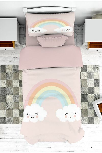 on the clouds Colorful Rainbow Patterned Girl's Bedspread and Pillowcase - Pike