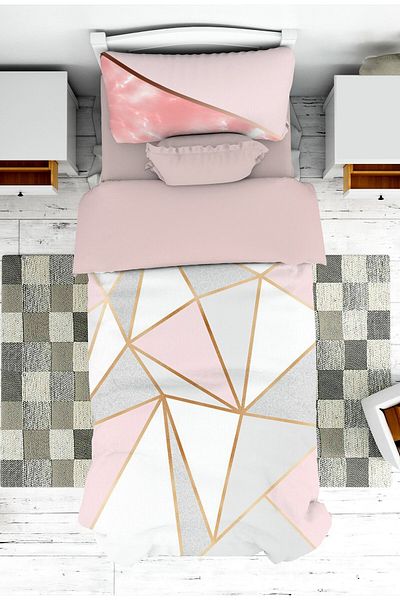 on the clouds Geometric Patterned Modern Youth Bedspread and Pillowcase - Pike