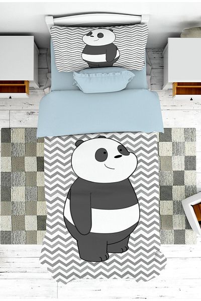 on the clouds Boy's Room - Cute Panda Patterned Black and White Bedspread and Pillowcase
