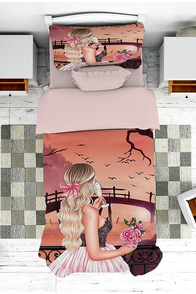 on the clouds Floral Princess Patterned Baby and Children's Room Bedspread and Pillowcase - Pike