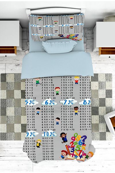 on the clouds Modern Educational Patterned Multiplication Table - Teen Room Bed and Pillowcase Pique