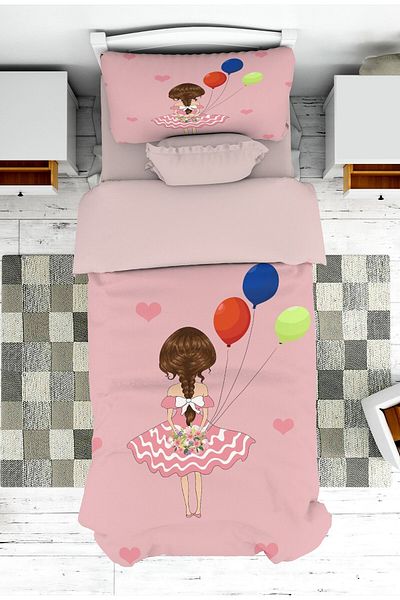 on the clouds Modern Balloon Princess Bedspread and Pillowcase for Girl - Pike