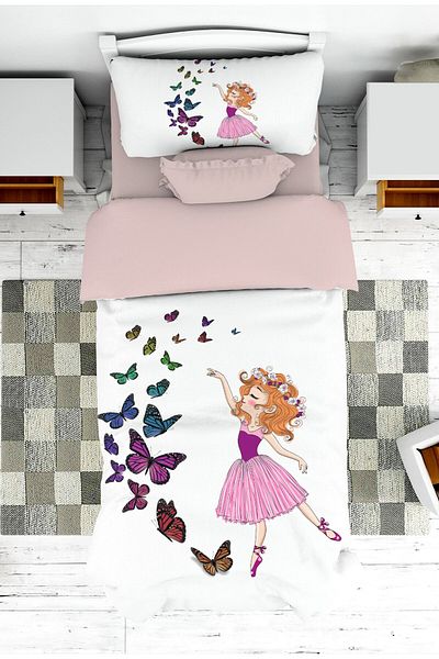 on the clouds Girl's Room - Butterfly Patterned Bedspread and Pillowcase Pique