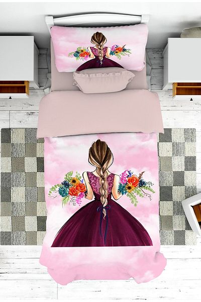 on the clouds Girl Patterned Burgundy Dressed Children's Bedding and Pillowcase - Pike