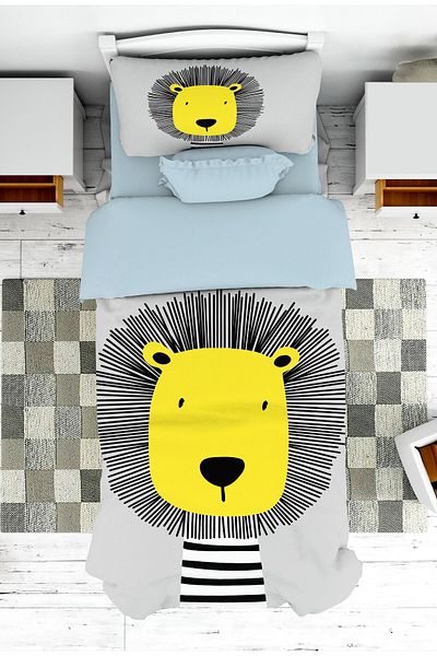 on the clouds Boy's Room - Lion Patterned Bedspread and Pillowcase Pique