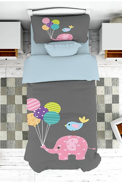 on the clouds Pink Balloon Patterned Girl's Bedspread and Pillowcase - Baby and Children's Room