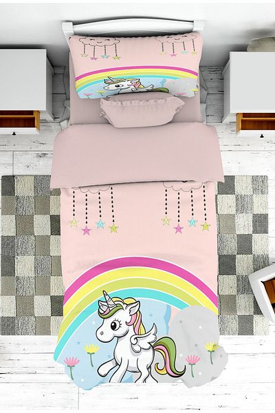 on the clouds Baby and Children's Room Floral Unicorn Patterned Girl's Bedspread and Pillowcase Pike
