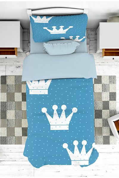 on the clouds Boy's Bedspread - Blue Prince Crown, Floor Patterned Pique