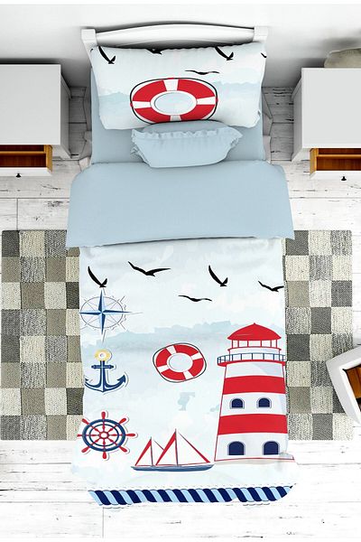on the clouds Boy's Bedspread and Pillowcase - Sailor Patterned Pique