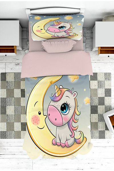 on the clouds Moon and Unicorn Children's Teenager Bedspread and Pillowcase Pike