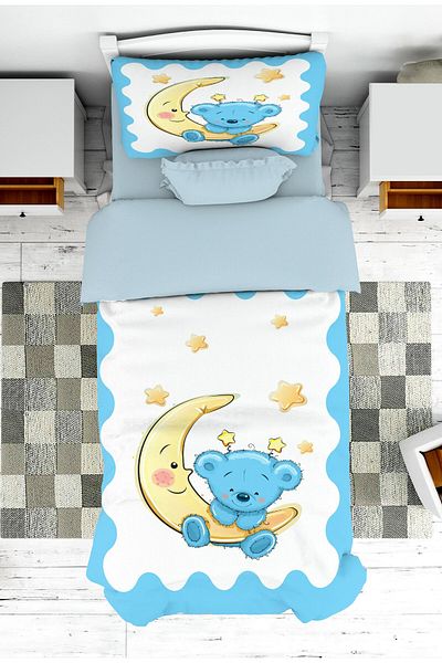 on the clouds Teddy Bear Patterned Children's Baby Bedspread and Pillowcase