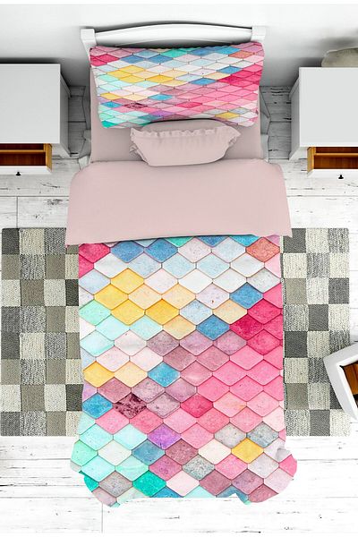 on the clouds Multicolored Diamond Patterned Bedspread and Pillowcase for Young Children Baby - Pike