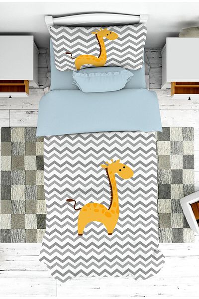 on the clouds Boys' Room - Geometric Patterned Giraffe Bedspread and Pillowcase Pique