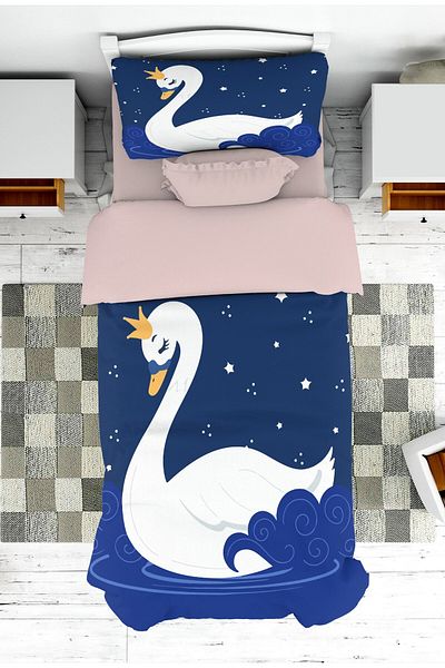 on the clouds Swan Patterned Baby and Children's Room Bedspread and Cover - Pike