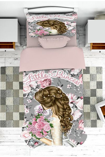 on the clouds Girl's Flower Patterned Princess Bed and Pillow Set