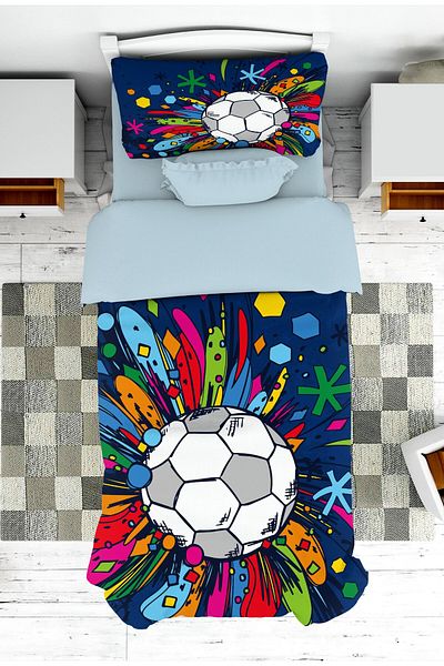 on the clouds Boy's Football Ball Patterned Bedspread and Pillowcase - Pike