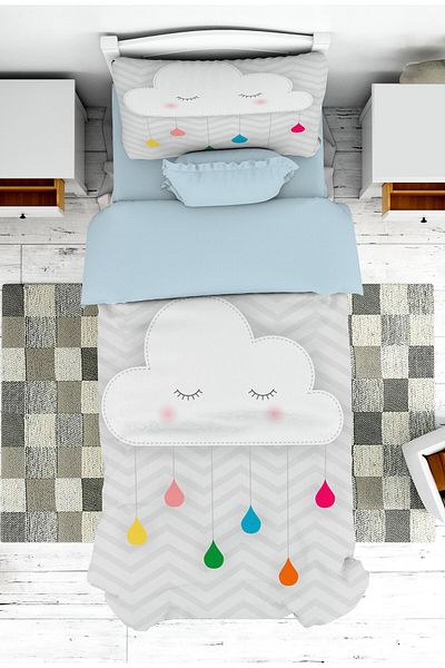 on the clouds Gray Cloud Patterned Children's Bedspread and Pillowcase - Pike