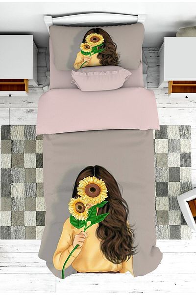 on the clouds Sunflower Patterned Girl's Bedspread and Pillowcase - Baby and Children's Room Pike