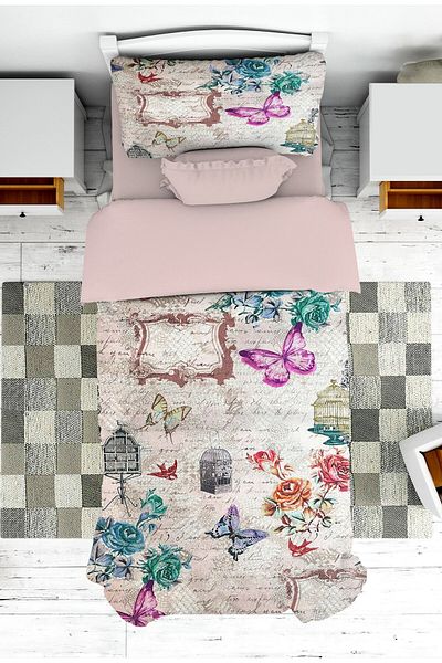 on the clouds Butterfly Patterned Bedspread and Pillowcase for Teen Room - Pike