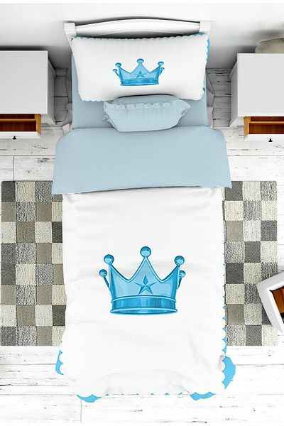 on the clouds Boy's Bedspread - Crowned Pattern, for Baby and Children's Room, Pillowcase Pique
