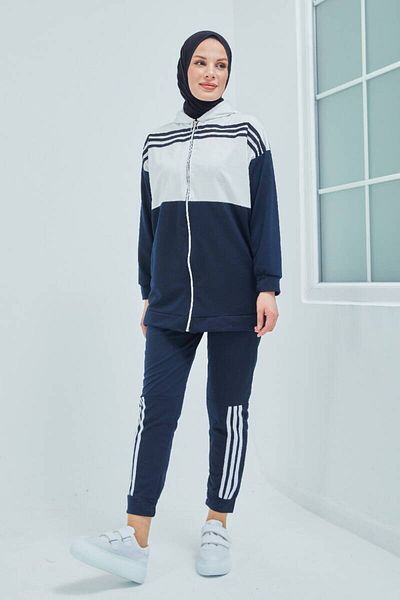 BURCU TESETTÜR Navy BluE HoodEd DoublE Tracksuit SEt - TRN1016