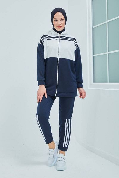 BURCU TESETTÜR Navy BluE HoodEd DoublE Tracksuit SEt - TRN1016