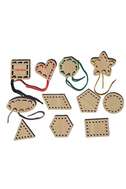 Trendy Toys Eğitici Ahşap Sayılar ve Şekiller Ip Geçirme  El Kası Geliştirme