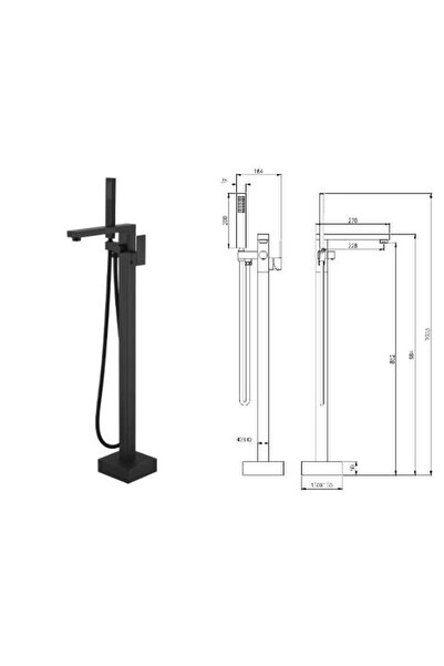 GPD Black Square Floor Standing Freestanding Bathtub Faucet Ykb205-S
