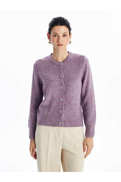 LC Waikiki Damen-Strickjacke – Rundhalsausschnitt, einfarbig, lange Ärmel