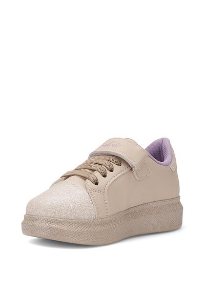 Nstil Pantofi bej - fete, cu ciucuri, vârf oval cu sclipici, șireturi elastice, pantofi sport cu velcro 3470