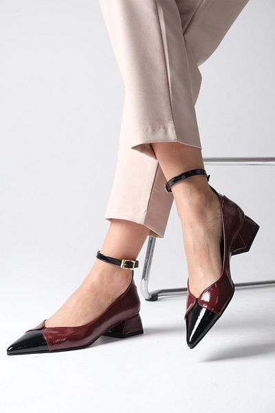 Mio Gusto Claret Red Suzette Patent Leather - Pointed Toe Short Heeled Women's Shoes