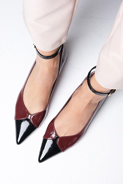Mio Gusto Claret Red Suzette Patent Leather - Pointed Toe Short Heeled Women's Shoes