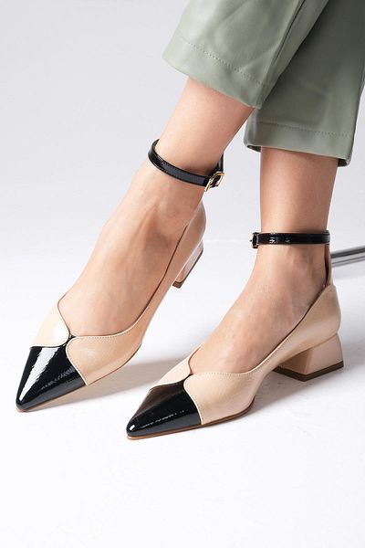 Mio Gusto Suzette - Nude Patent Leather, Pointed Toe Short Heeled Women's Shoes