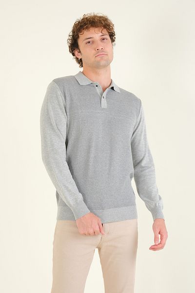 Giyim Dünyası Gray Polo Neck Men's Sweater - Patterned