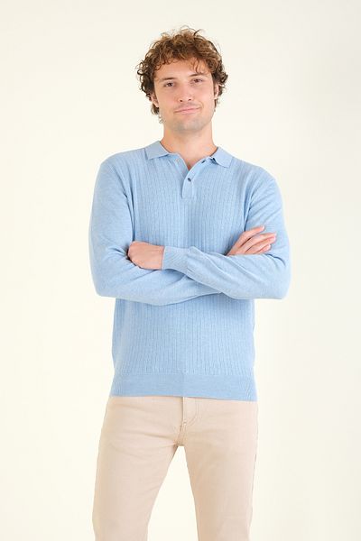 Giyim Dünyası Light Blue Men's Polo Collar Patterned Sweater