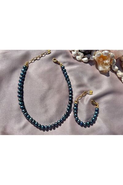 ŞİFA SHOP Gerçek inci siyah inci kolye bileklik set takım 9-10 mm iri boy