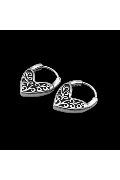 Viking Vintage Floral Pattern - Heart Designed Hoop Non-Tarnish 316L Boutique...