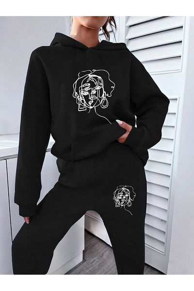 Pink Sky Σετ Γυναικεία Φόρμα Figure Printed - Oversize Hooded