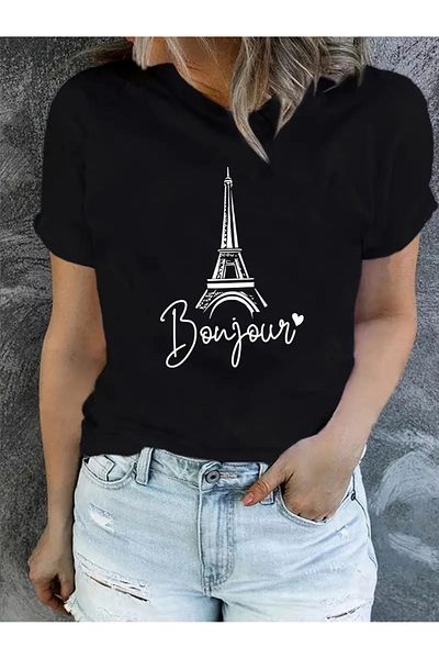 Pink Sky Μπλουζάκι με στάμπα Bonjour Unisex Oversize Crew Neck