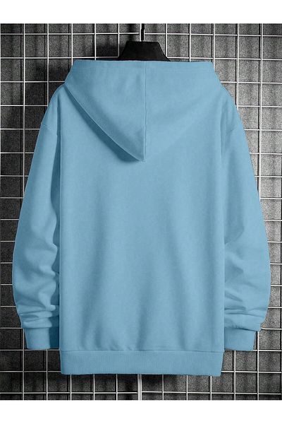 LUNAVISTA Triangle Printed Blue Oversize Hooded Sweatshirt