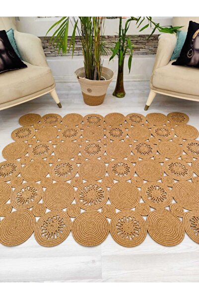 bestiva jüt Hasır görünümlü Desenli Modern El Örgüsü dikdörtgen Halı Kilim