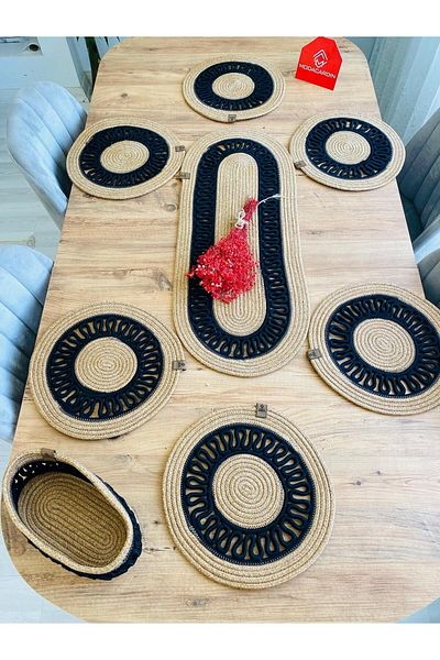 BDZ DERİ Set de 8 farfurii decorative pentru masa de sufragerie din rachita din iuta American Service