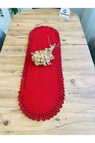 BDZ DERİ Bohemian Style Jute and Straw Decorative Tablecloth - Runner 35x100 CM, American Service, Coffee Table Cloth