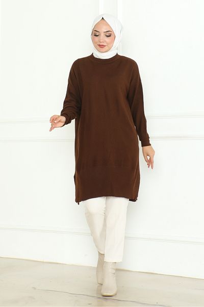 Bestenur Ebrar Knitwear Tunic 1129 - Χρώμα Καφέ
