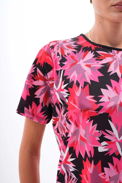 miss ledonna Ημι-καλυμμένο γυναικείο μαγιό με μαύρο σχέδιο Lycra