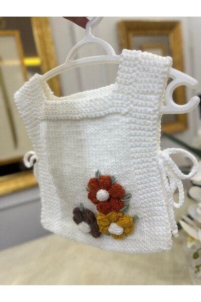 El örgüsü Newborn Baby Kids Decorated Knitted Flower Detailed Sweater