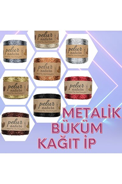 Prestij Boncuk Açık Altın Metalik Büküm Çanta Supla Hobi Dekorasyon Örgü Kağıt İp