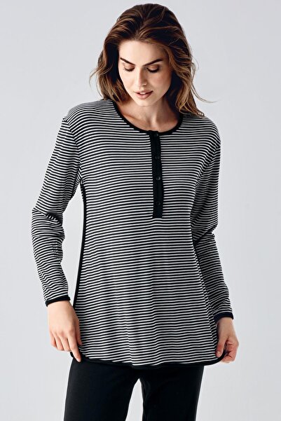 Artış Long Sleeve Buttoned Stretchy Ribbed Viscous Maternity Pajamas Set