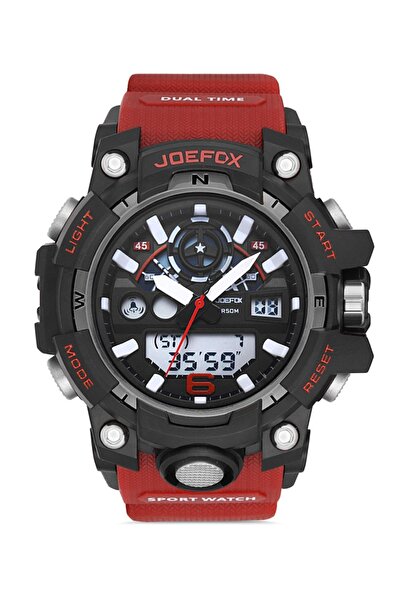 Joefox Analog Digital Kırmızı Silikon Kayış Erkek Kol Saati